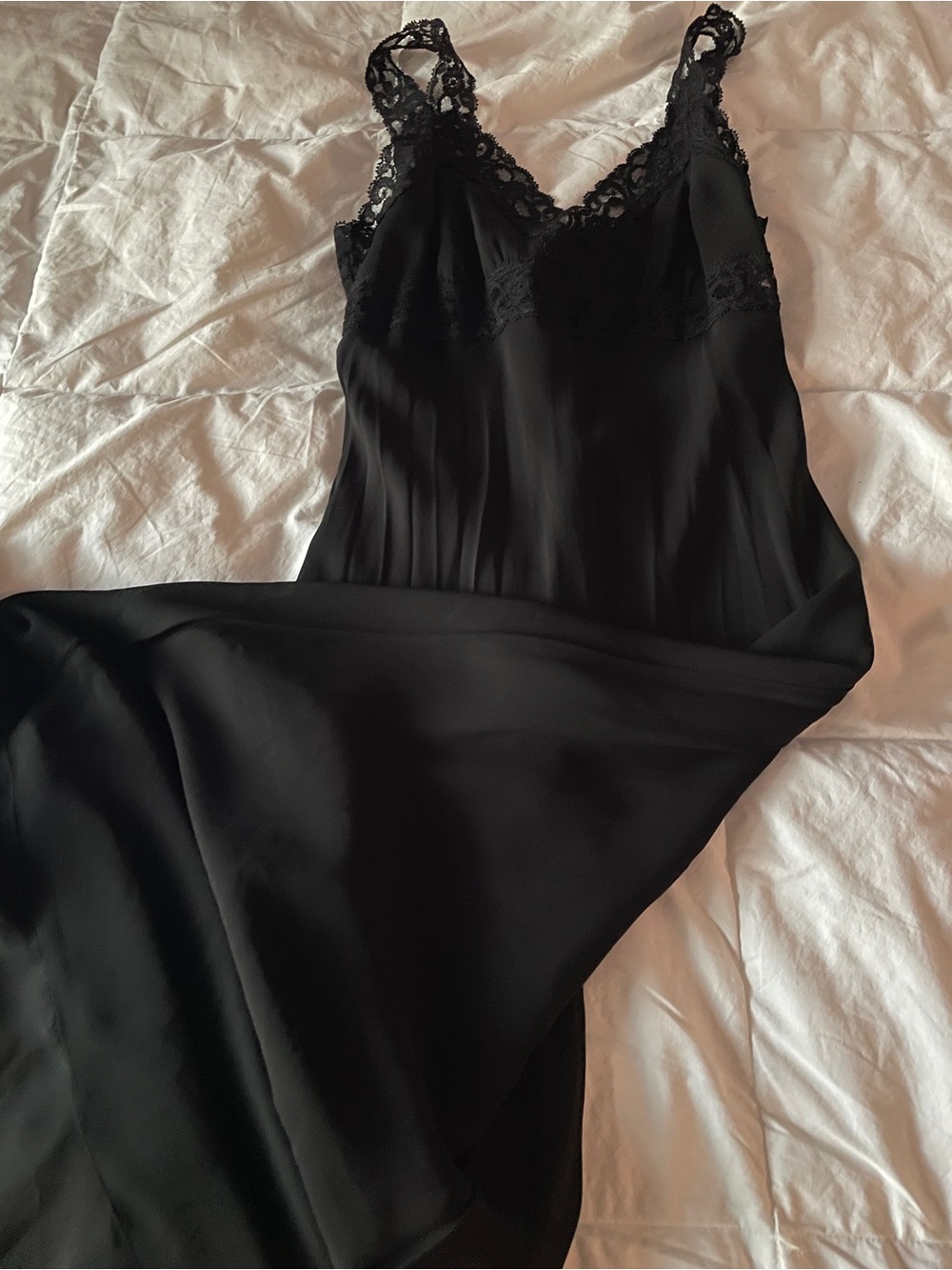 Vintage Betsy Johnson Black Lace-Trim Satin Slip Dress